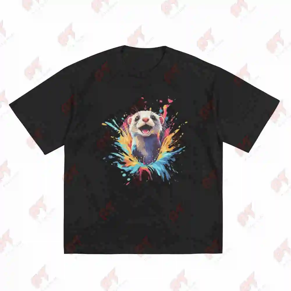Ferret Splash Paint Watercolor Short Sleeve Tee 100% Cotton T-Shirt