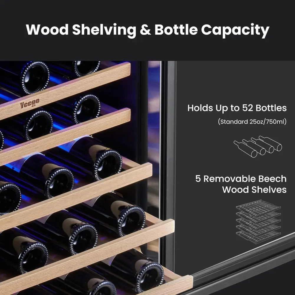 

Wine Fridge Cooler 24 Inch Wine Fridge Hold 52 Bottles, 4065F Wine Refrigerator Glass Door, Built in, Freestanding Under Counte
