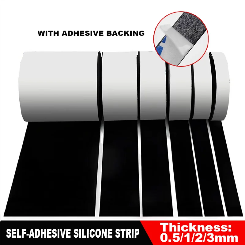Thick 0.5/1/2/3mm Self-Adhesive Silicone Strip for Sealing Waterproofing Silicone Rubber Anti Slip/shock-Absorbing Square Strip