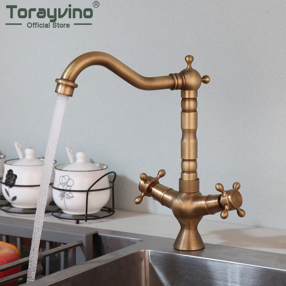 

Torayvino Bathroom Sink Mixer High Quality Deck Mounted Faucet Single Hand Crane Tap Antique Brass Hot And Cold Water Mixer Tap