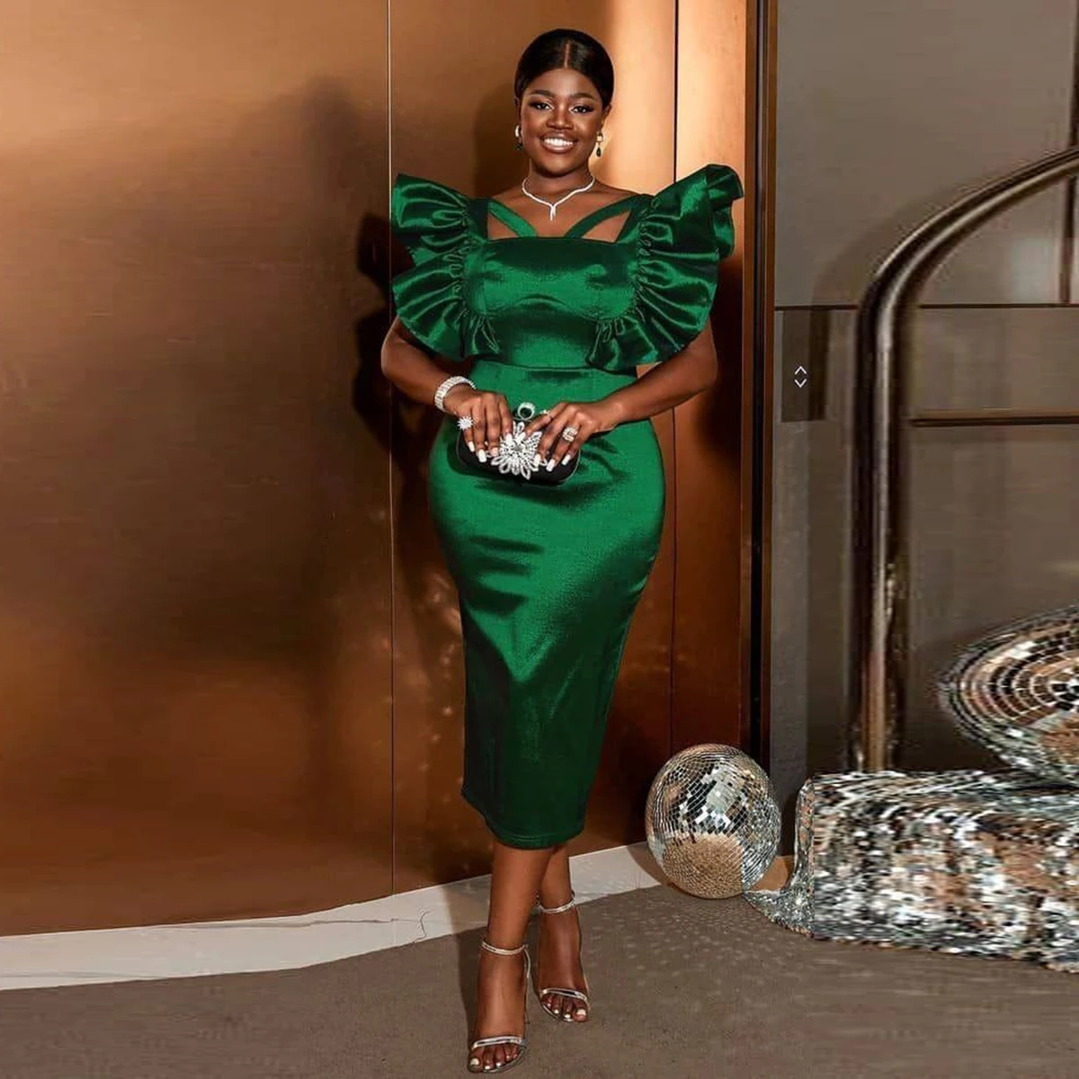 Dark Green Satin Ev… - image