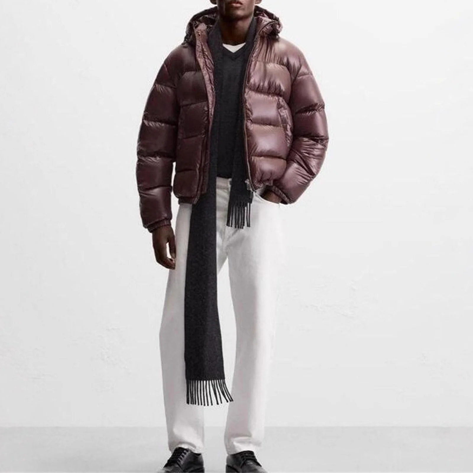 الرجال أسفل سترة عادية بلون مقنعين القطن وسادة مبطنة الرجال سميكة الشتاء معطف دافئ فضفاض جيب الخبز سترة معطف