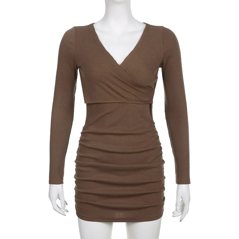 Sexy V-hals Geplooide Jurk Taille Toont Skinny Vrouwen Kleding Party Jurken Vestido Jurk