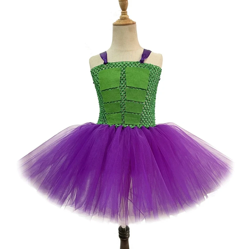 

Halloween Cosplay Tutu Dress for Girls Superhero Princess Dresses Children Tulle Outfit Clothes for Kids Green Festive Costume