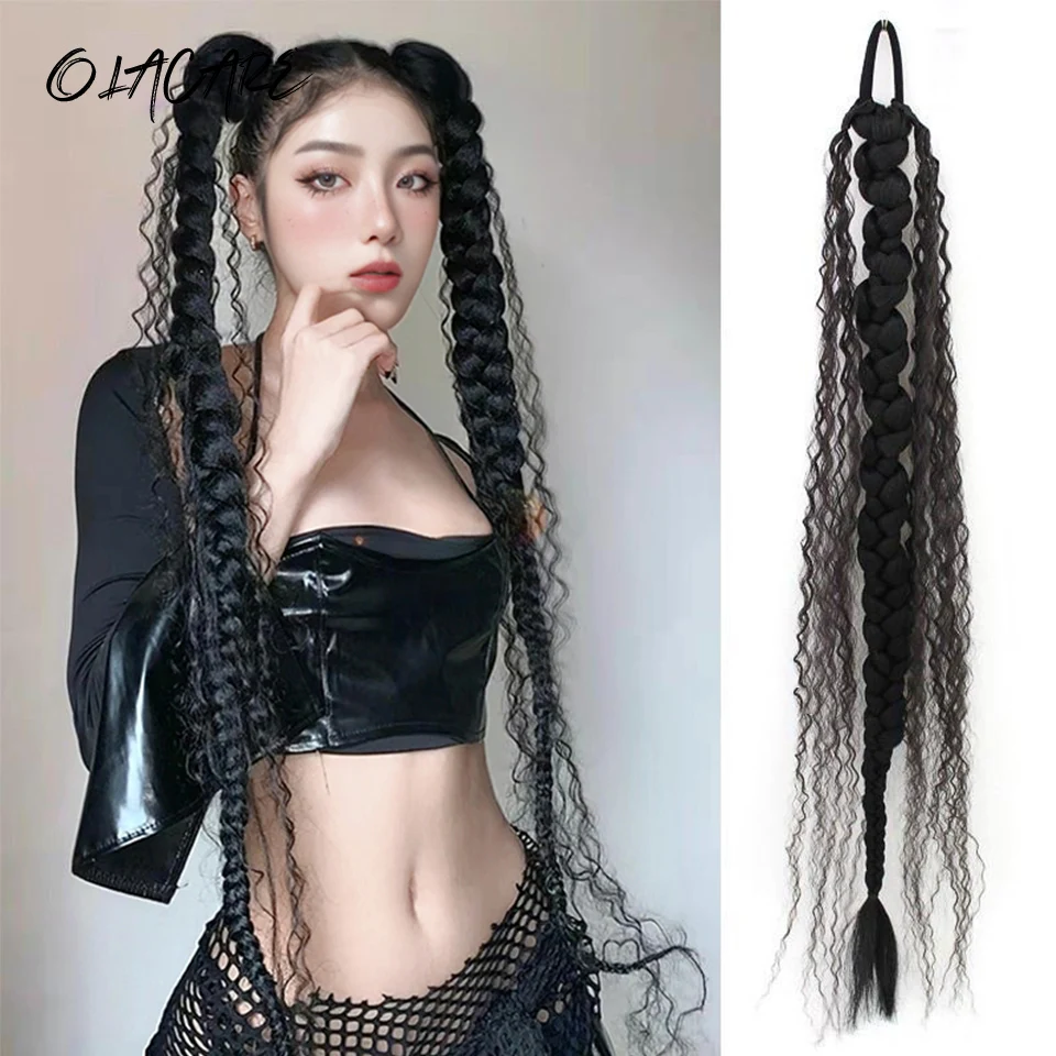 

Synthetic Braided Ponytail Extensions Black Natural Hairpiece Long Pony Tail with Hair Tie Rubber Band Hair Blonde for Women