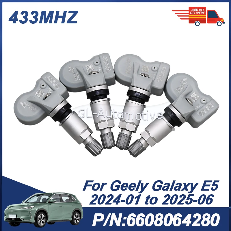 

Комплект из 4 датчиков давления в шинах TPMS для Geely Galaxy E5 2024-2025, 433 МГц, 6608064280