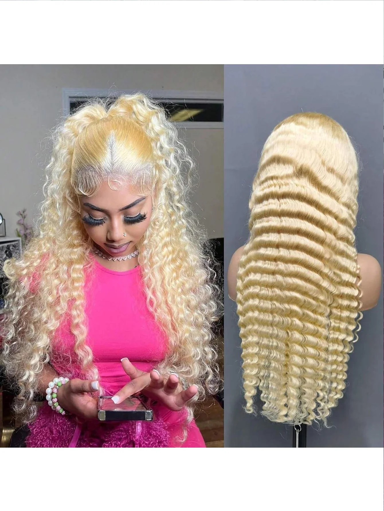 613 ハニーブロンド HD レースフロントウィッグ 人毛 カール 30インチ ディープウェーブ ブラジリアンカラー 13x4 レースフロントウィッグ 女性用