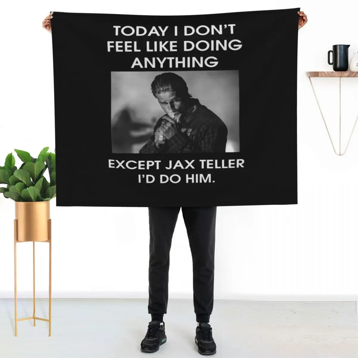Charlies Hunnamn Today I Dont Feel Like Doing Anything Except Jax Teller Basic Novelty Tees Gift Ideas black Throw Blanket
