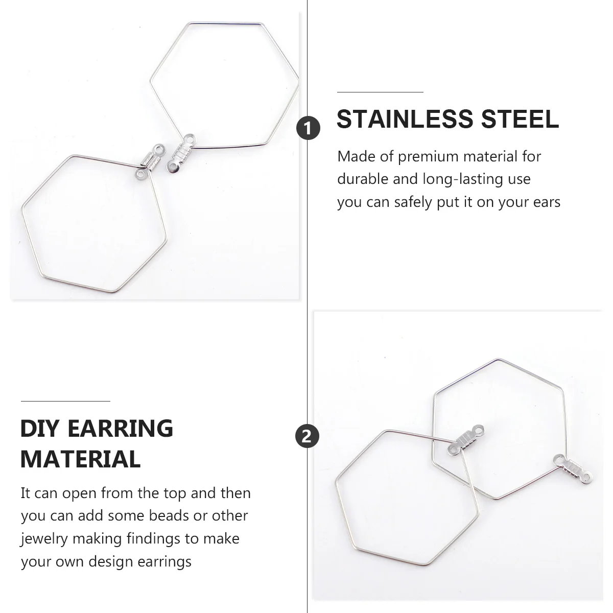 

50pcs Fashionable Hexagon Silver Earring Accessories Stainless Steel Durable Diy Jewelry Making Kit Pendant Charm Hook For