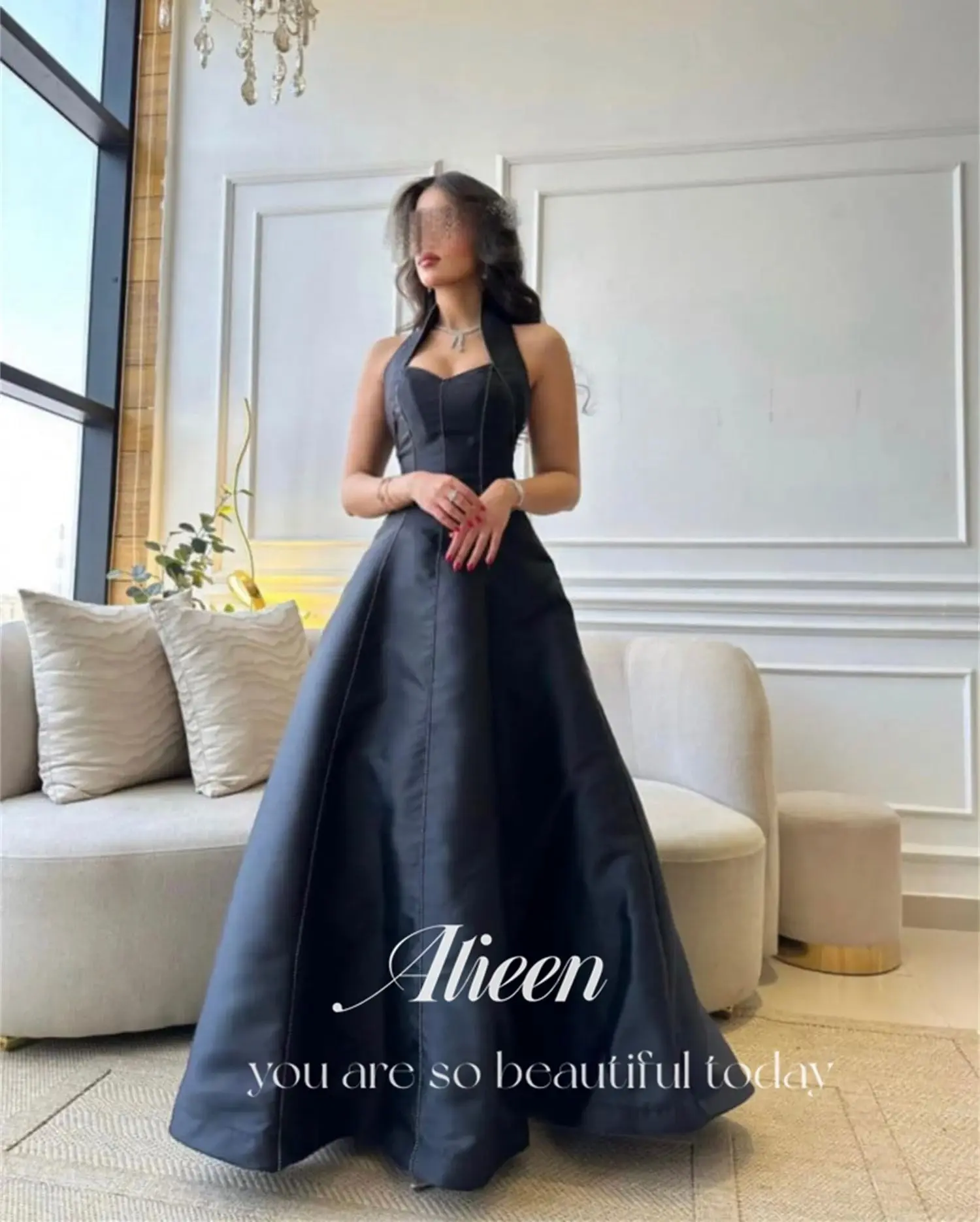 Aileen Line A Evening Dress Black Eid Al-fitr Satin Elegant Dresses for Women Gown Sharon Happy Formal Occasion Graduation Long