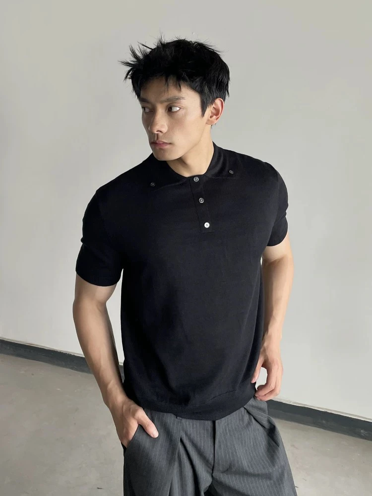 

Tagkita Men's Knitted ort Sve irt Casual Summer High-End Feeling Turn-down Collar Cool Feeling T-irt Top