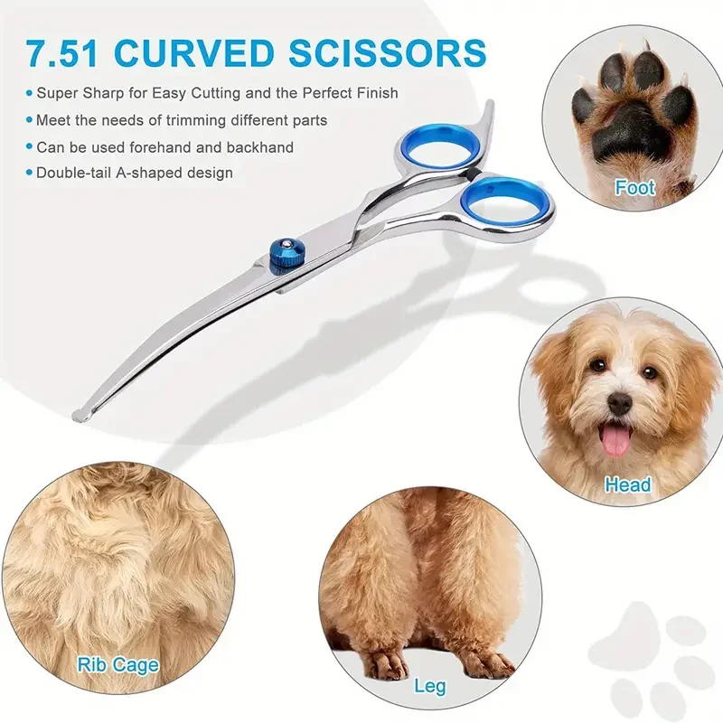 Premium Pet Grooming Scissors Safety Round Tip, Scissors Portable Stainless Steel Shears For Dogs & Cats Pets Shears Supplies