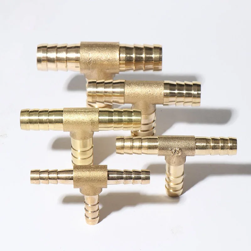 Brass Pipe Fitting Connector Adapter T Tee Type 3 Three Way 4mm 5mm 6mm 8mm 10mm 12mm 16mm Hose Barb Hoses Water Tube Fitting