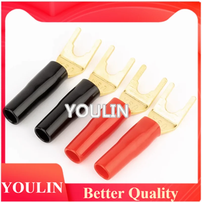 10Pcs Y U Shape Spade Banana Plug Gold Plated Fork Banana Plug Jack Plug Solderless Speaker Cable Power Terminal Connector