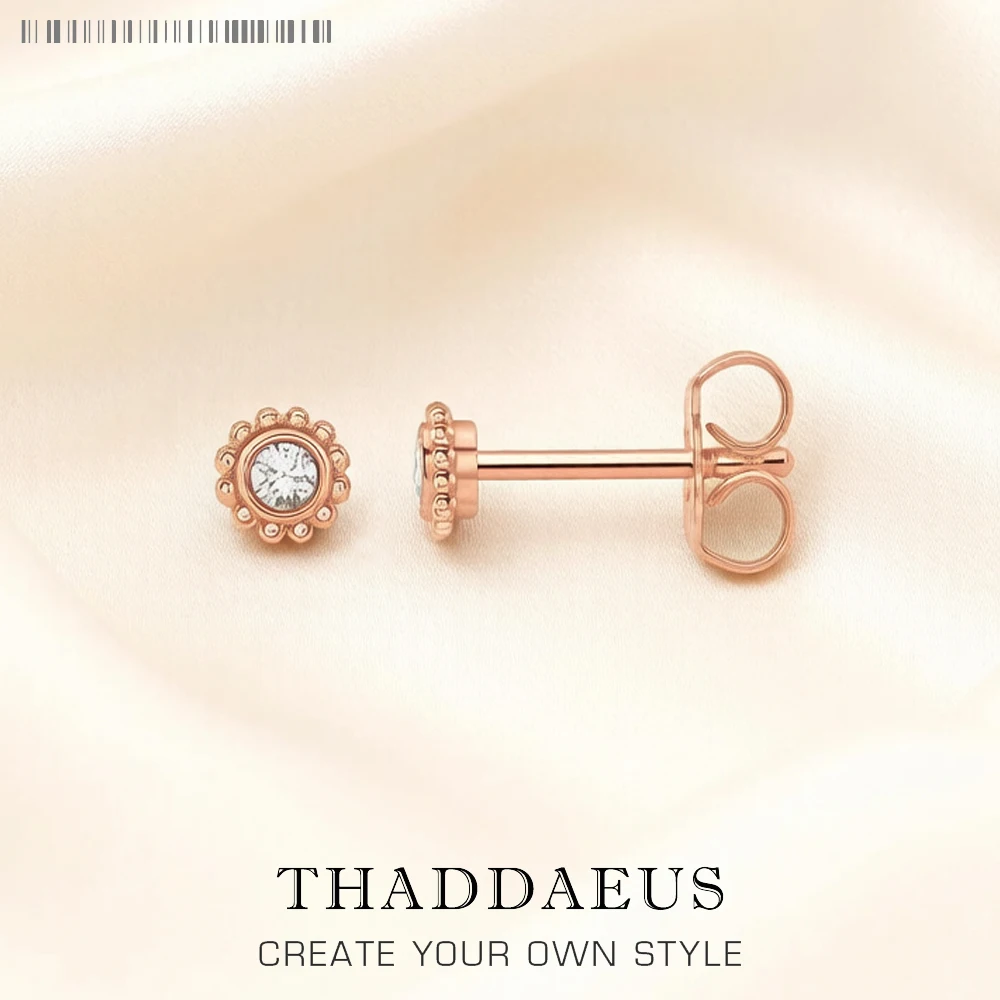Rosévergoldete Ohrstecker, runde Blume, böhmischer feiner Schmuck für Frauen, Geschenk aus reinem 925er-Sterlingsilber