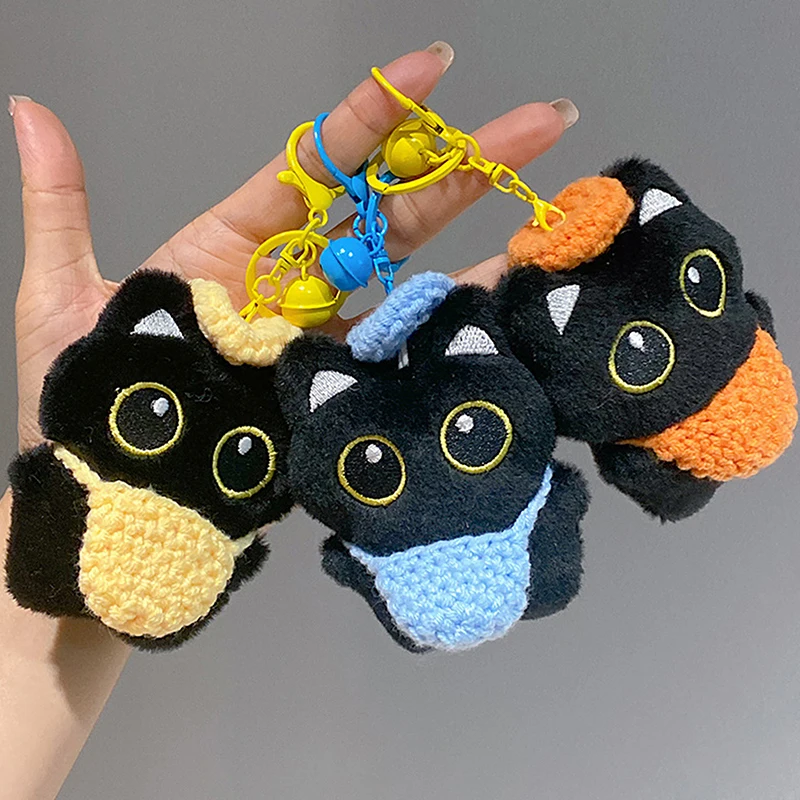 Niedliche schwarze Katze Plüschtiere Puppe Schlüsselanhänger Anhänger Rucksack Behänge Dekoration Geschenk
