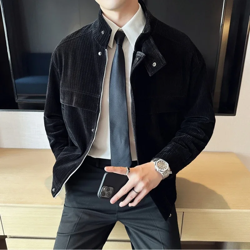 

2024 Fashion Autumn Winter Patchwork Shirt for Men Thickened Corduroy Casual Denim Jacket Social Streetwear Outwear Men Clothing