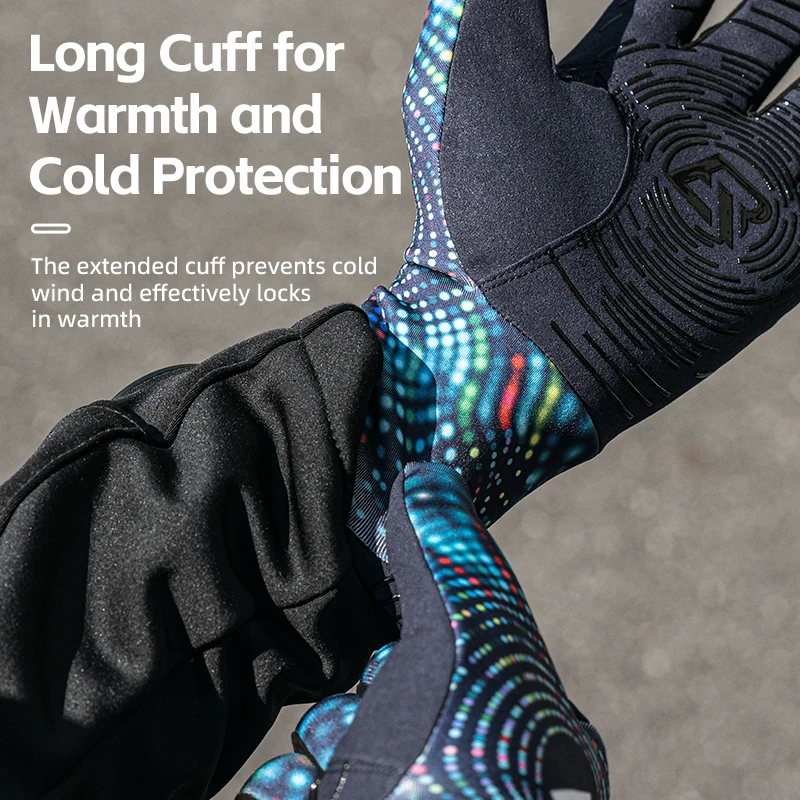 

ROCKBROS Cycling Gloves Winter Warm Fleece Long Finger Gloves Mountain Road Cycling Gloves Full Finger Lengthened Wrist Guards