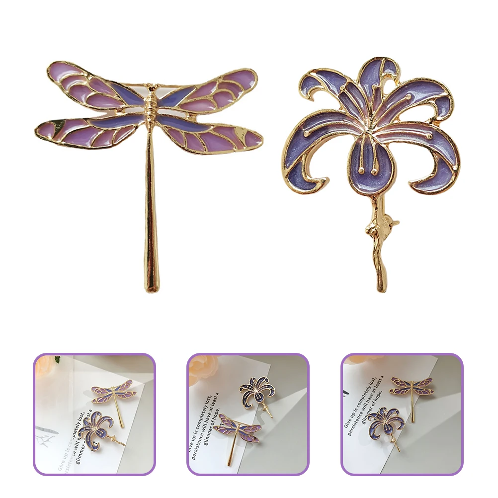 

2 Pcs Daily Wear Fashion Flower Breastpin Lilac Dragonfly Brooch Bright Colors Clip Fashion Brooch Design Great Gifts