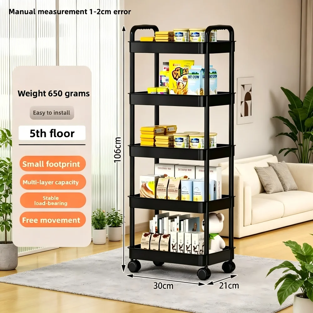 Bookshelf 5 Tier - 5-layer Kitchen Storage Shelf,mobile Trolley,floor Standing