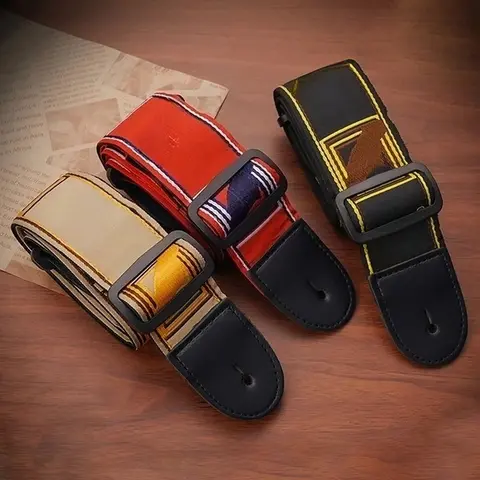1pc Embroidery Guitar Strap Leather Acoustic Electric Guitar Widening Straps Folk Classical Wooden Guitars Shoulder Belt