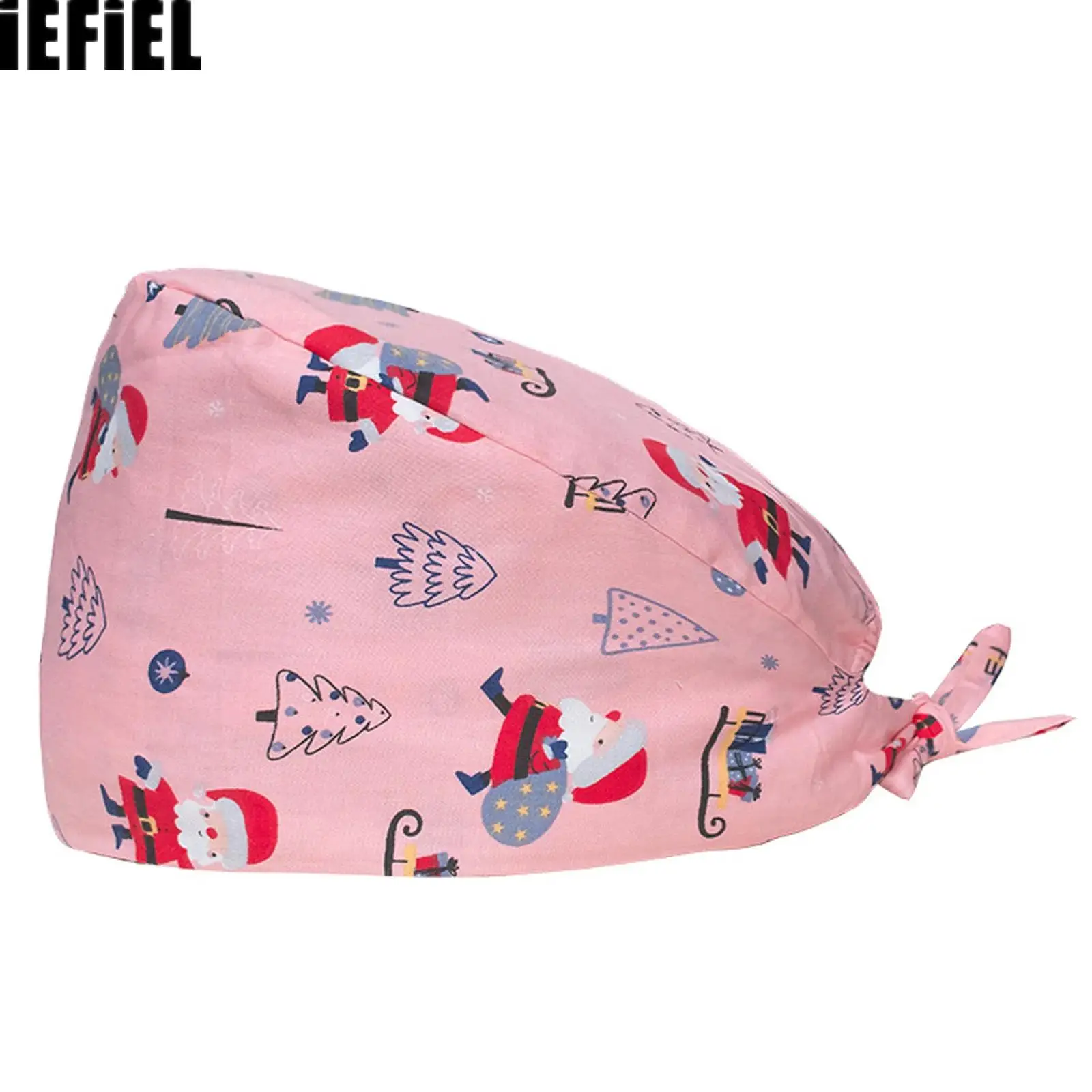 크리스마스 요소 패턴 프린트 모자 수술 모자 간호사 모자 땀밴드 조절 가능한 뒷끈 통기성 모자 여성 남성용