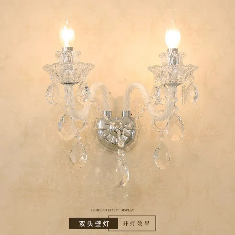 European-Style Cognac-Color Candle Crystal Bedroom Bedside Simple Corridor Aisle Single and double headed Wall Lamp home decor