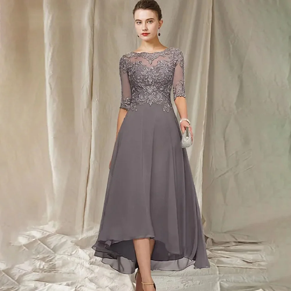 

MANRUIXIN Mother Of The Bride Dresses For Wedding 3/4 Sleeve Tea Length Beaded Customized Lace Appliques Formal Evening Gowns