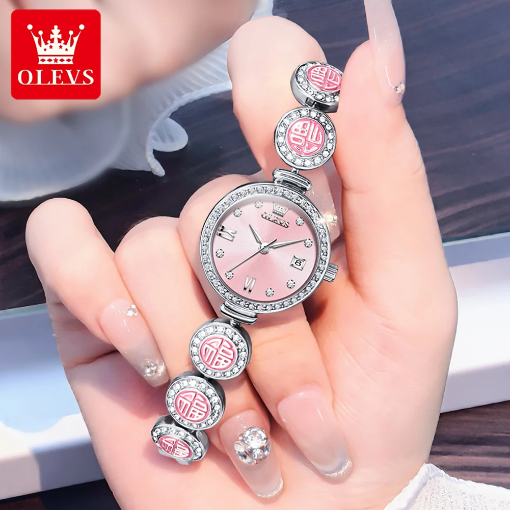 

OLEVS 5630, эксклюзивный дизайн, женские часы, водонепроницаемые часы из нержавеющей стали с датой, модные часы с бриллиантами, оригинальные розовые часы