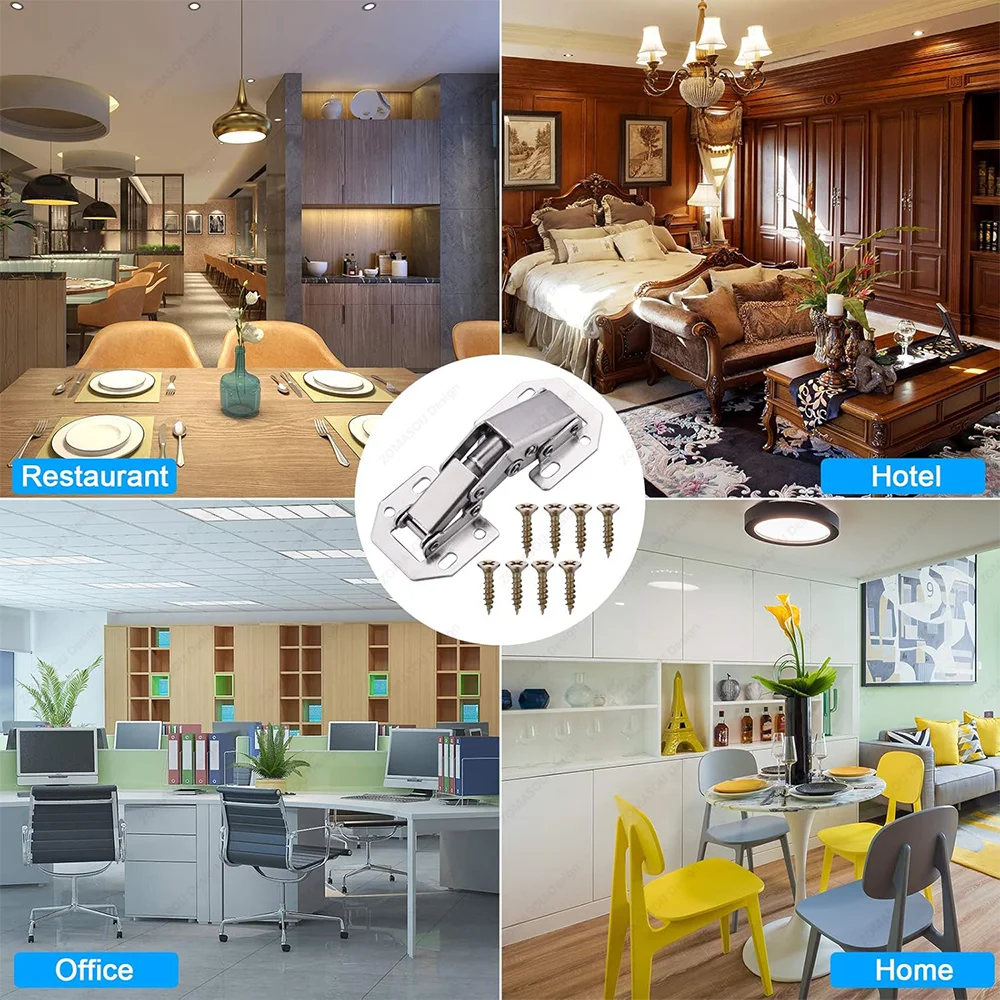 1-40Pcs 90 Degree Steel Cabinet Hinges Steel Cabinet Hinge No-Drilling Buffer Hinge Cabinet Kitchen Furniture Hardware Tools