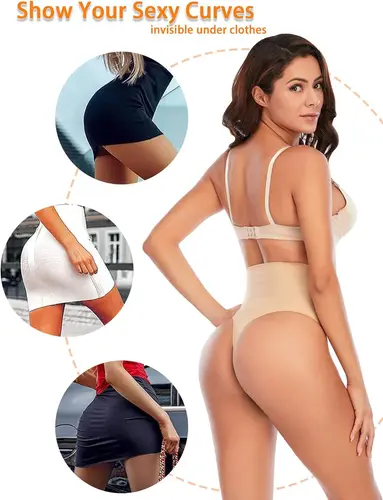 Imagen 2 del producto Flarixa Tangas de cintura alta, bragas sin costuras para mujer, Tanga, lencería, faja moldeadora, ropa interior moldeadora