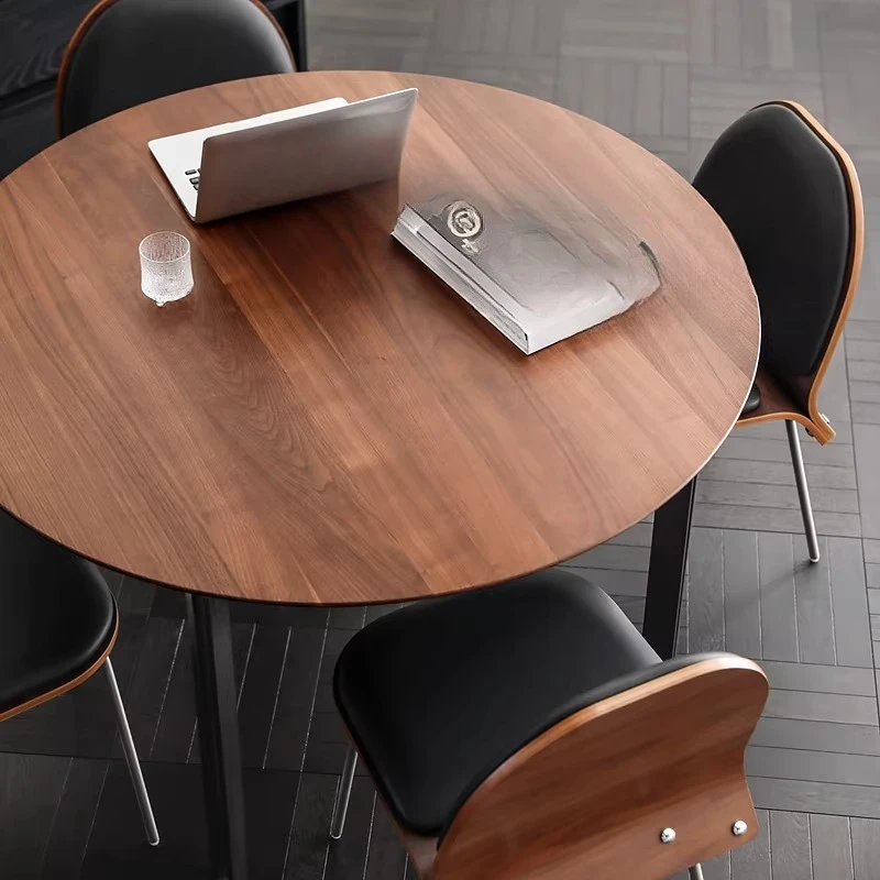 

Bauhaus medieval/North American black walnut stainless steel solid wood round dining table