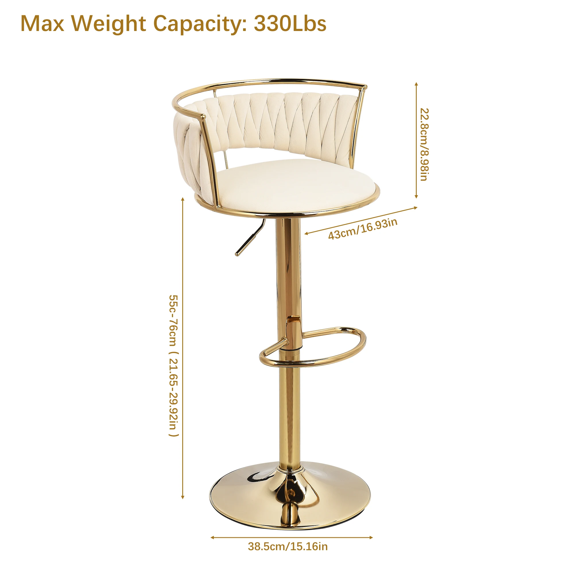 Juego de taburetes de bar de 2 piezas, silla, taburete de bar pequeño con respaldo, altura ajustable, taburete de mostrador de terciopelo y metal