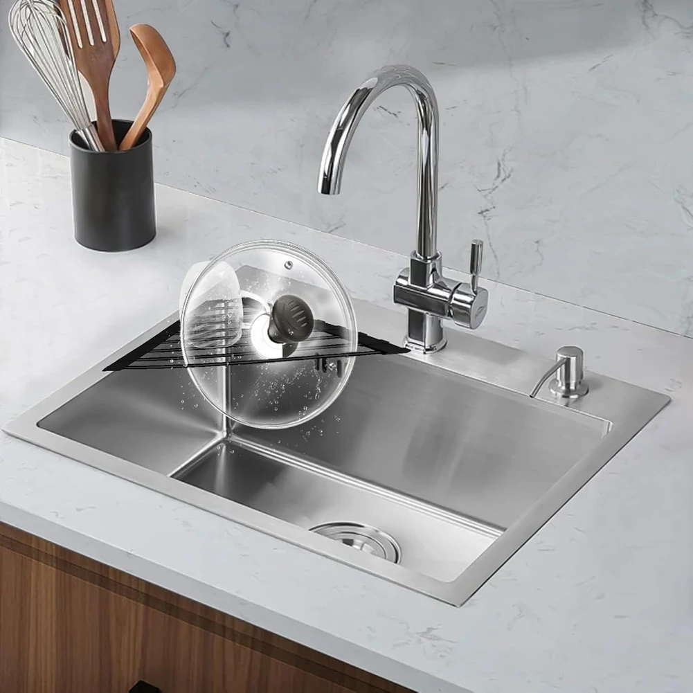 Full Silicone-Coated Triangle Roll-Up Dish Drying Rack with Steel Core Multipurpose over-the-Sink Kitchen Drainer