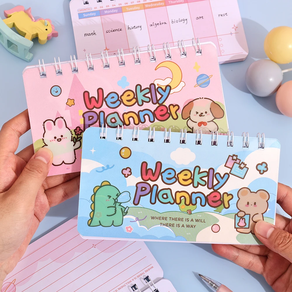 50 Sheets Cute Cartoon Weekly Planner PVC Waterproof Hardcover Daily Schedule Student Class Notebook Portable Notepad Organizer