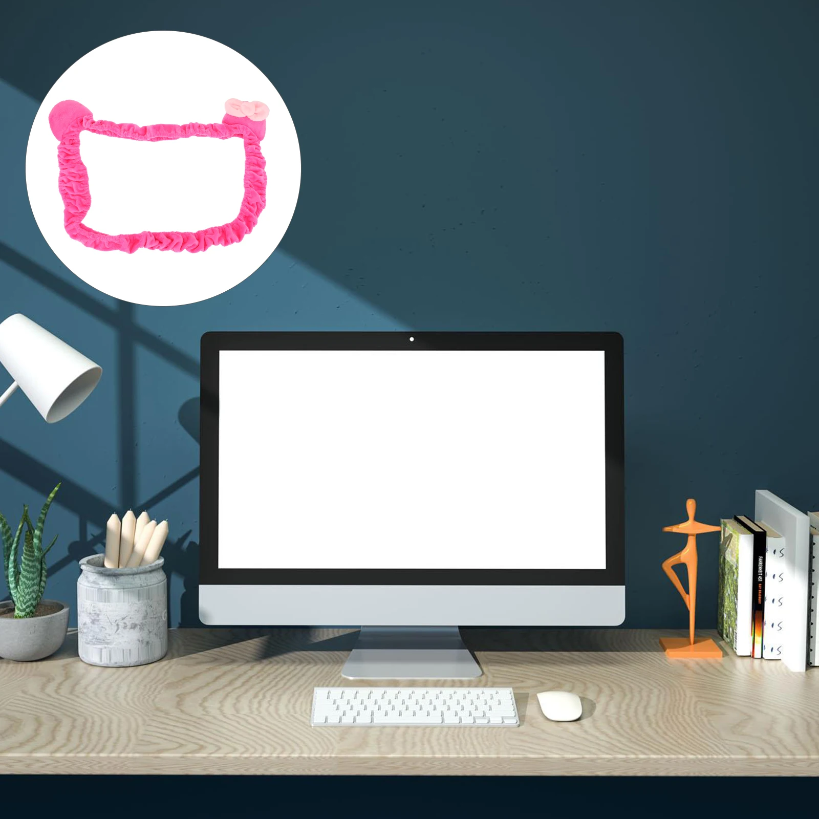 

1pc Kawaii Monitor Cover 20 32 Inch Pink Dustproof Cat Ear Design Elastic Computer Peripheral Display Decor Protective COVER