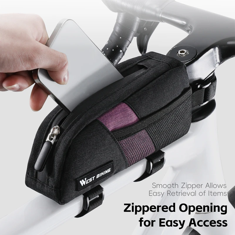 WEST BIKING Bike Top Tube Bag 0.9L Portable Wear Resistant Bicycle Frame Bag 3-Point Strap Stable Cycling Bag Bike Accessories image 2