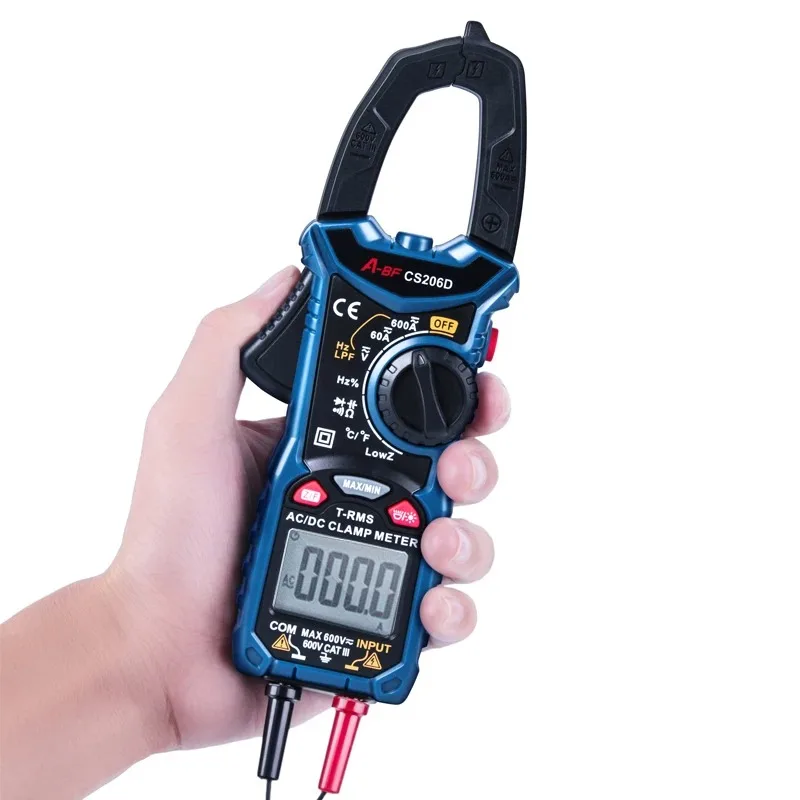 A-BF CS206B/CS206D Digital AC/DC Clamp Meter True RMS Auto Range Multimeter MAX/MIN NCV Current Voltage Temp Capacitor Tester