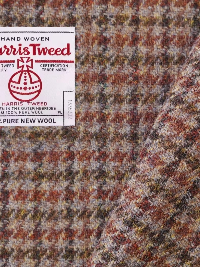 Harris Tweed Classic Plaid Woolen Fabric Red Brown Checkered Pattern Clothing Material Retro Style HS D Fabric for Autumn Winter