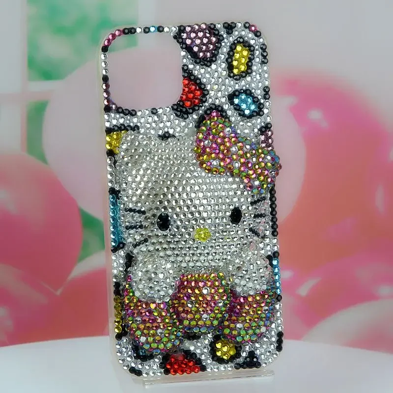 Imagem -03 - Capa Protetora Artesanal Anime para Iphone Strass Desenhos Animados Hello Kitty 11 12 14 13 Pro Max x Plus 15