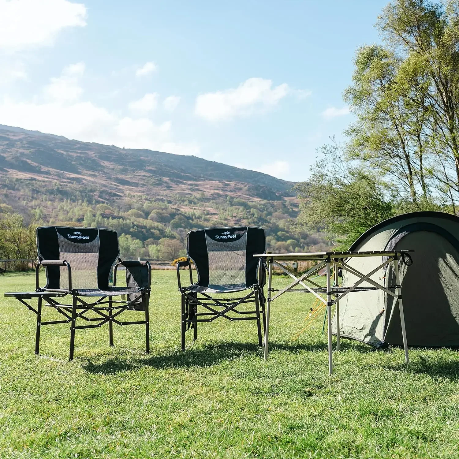 Camping Directors Chair, Heavy ,Oversized Portable Folding Chair with Side Table, Pocket for Beach