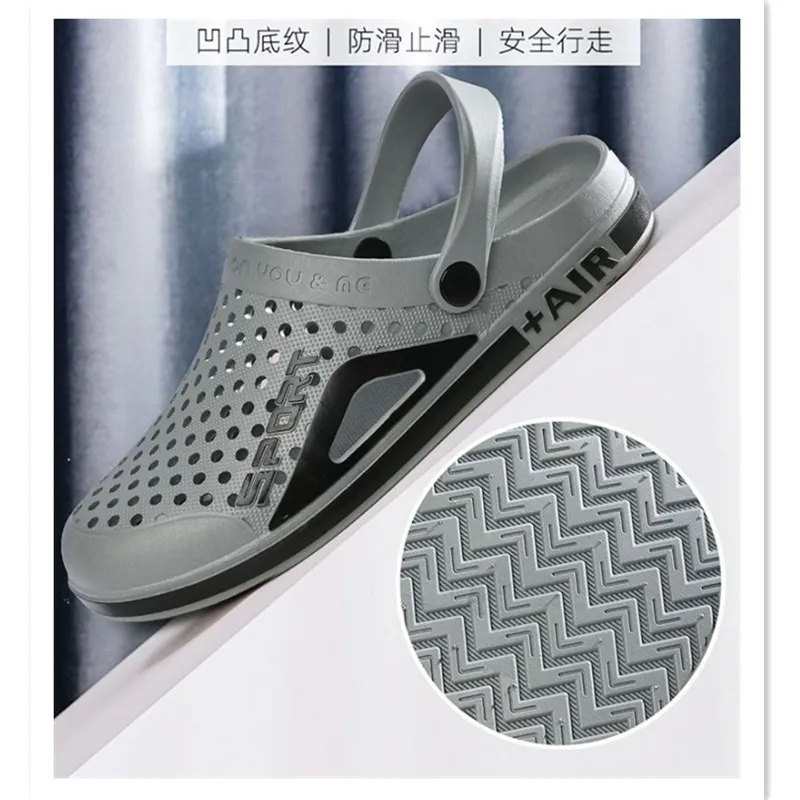 2024 Summer Men Anti-slip Beach Slippers Breathable Fashion Outdoor Sandals Hollow Flats Holes Garden Beach Shoes A0043