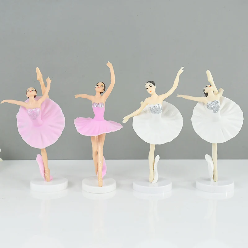 Pink White Dancing Ballet Girl Plastic Figurine Cake Decor Mini Ballerina Cake Topper per forniture per torte per feste di compleanno di nozze