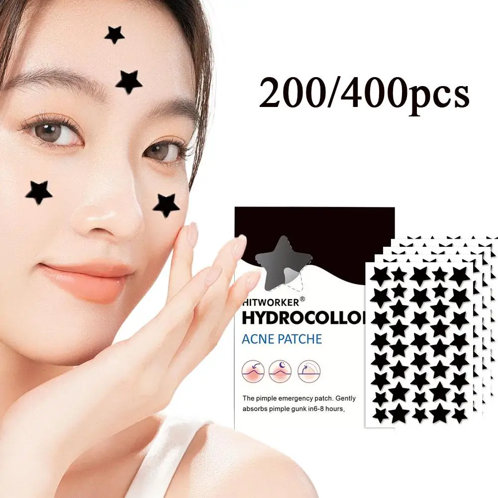 200/400pcs Acne Care Patch Black Stars Shaped Hydrocolloid Stickers Pimple Concealer Popper Kit Face Acne Grain Pimple Patc I5S1