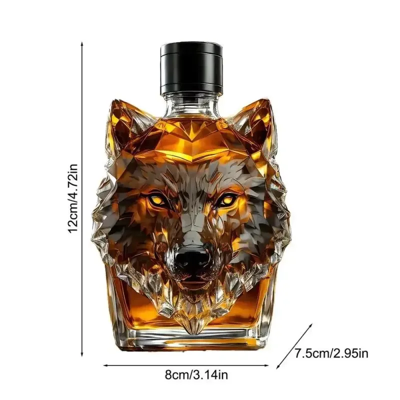 Kieliszki do whisky, rzeźba wilka, kubek do wina, estetyczna kolekcja, szklana butelka z motywem wilka na koktajle, whisky, podróż.