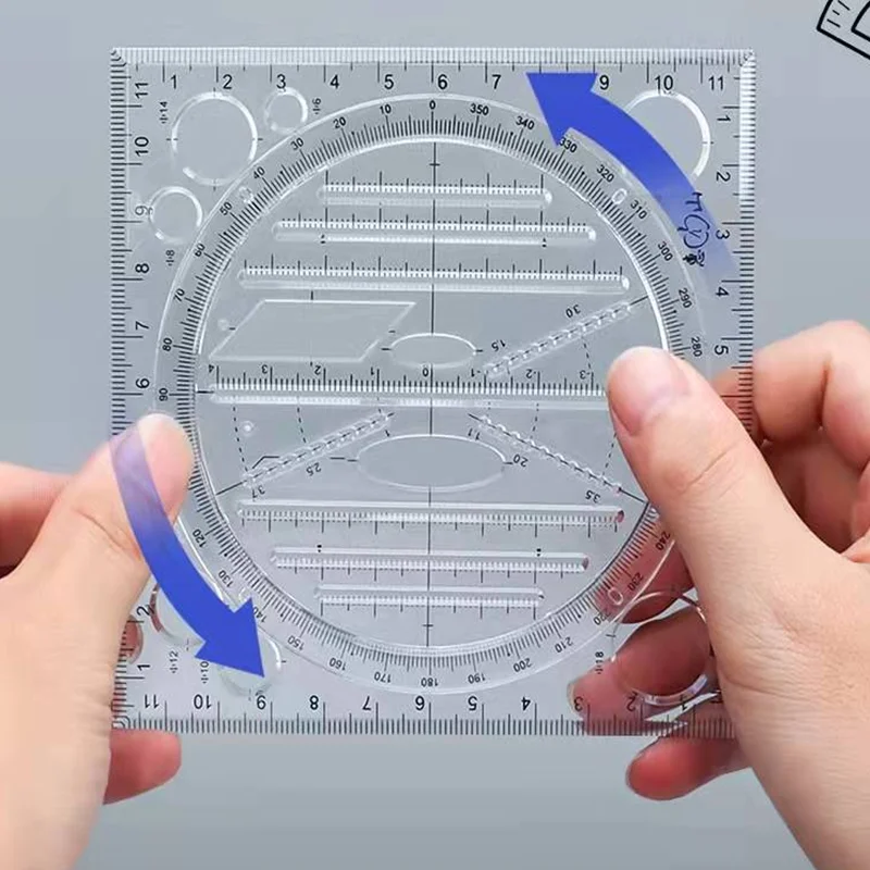 Transparent Rotary Multifunctional Ruler Quickly Draw Round Geometric Figure Drawing Ruler Function Template Artifact Ellipse