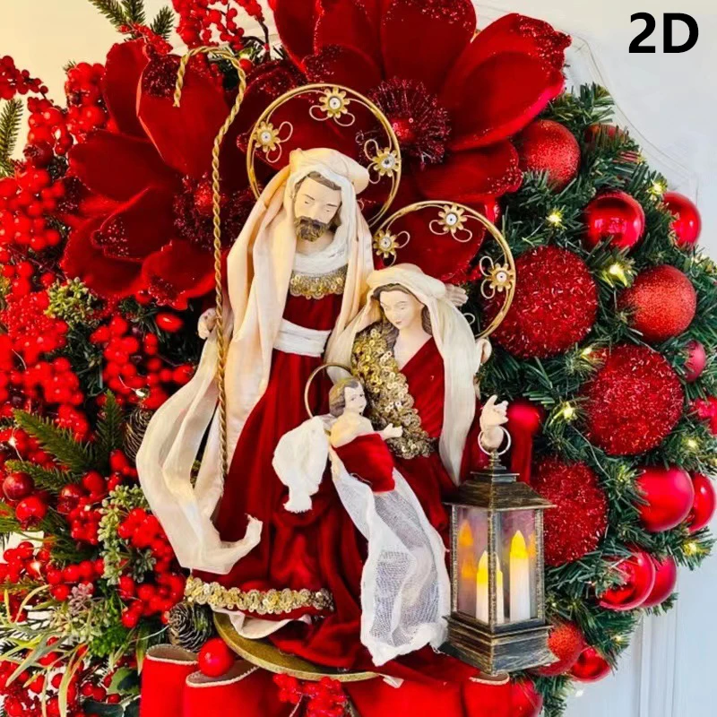 2D Christmas Acrylic Hanging Sign Holy Jesus Print Berry Clusters Wreath Front Door Sign For Front Door Window Wall