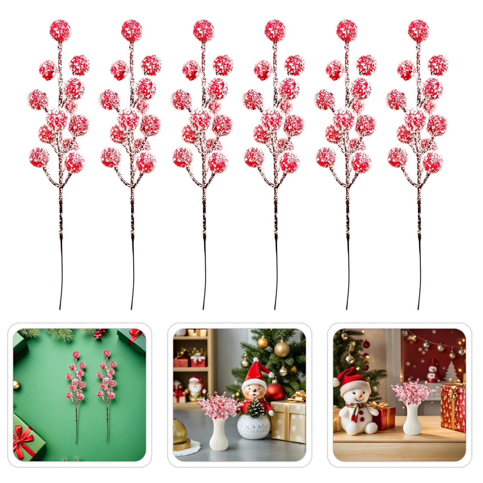 

20Pcs Frosted Red Berry Stems Christmas Decoration Artificial Snowy Berry Picks DIY Wreath Garland Floral Picks