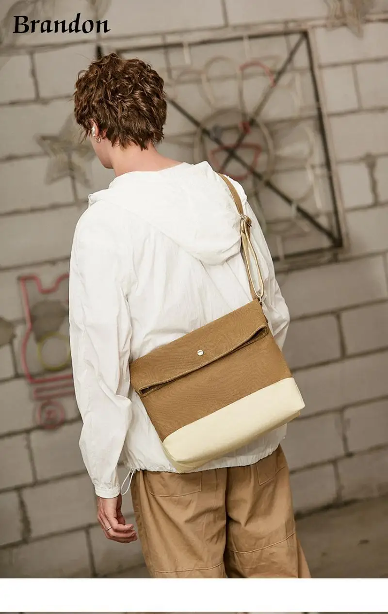 Korean style men's and women's universal temperament crossbody commuting simple one shoulder ins large capacity canvas bag