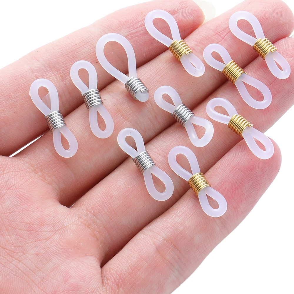 20pcs Stainless Steel Snap Hook Rubber Eye Glasses End Loop Connectors DIY Sunglasses Chains Jewelry Making Supplies